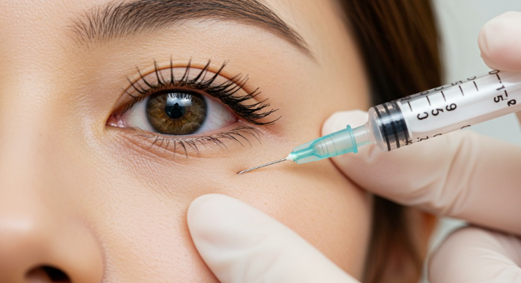 目の下に注射をする様子